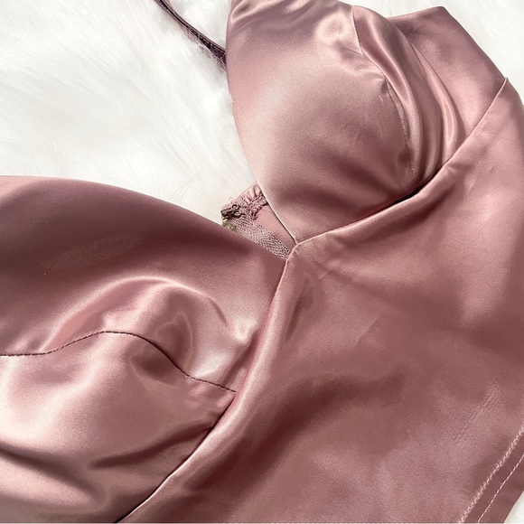 Mauve Blush Pink Rose Satin Padded Two Piece Skirt Dress Set Size Small - Picture 4 of 12